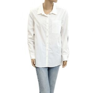 Kerri Rosenthal White Buttondown Shirt Tunic Top Patchwork Heart Cotton L 281921
